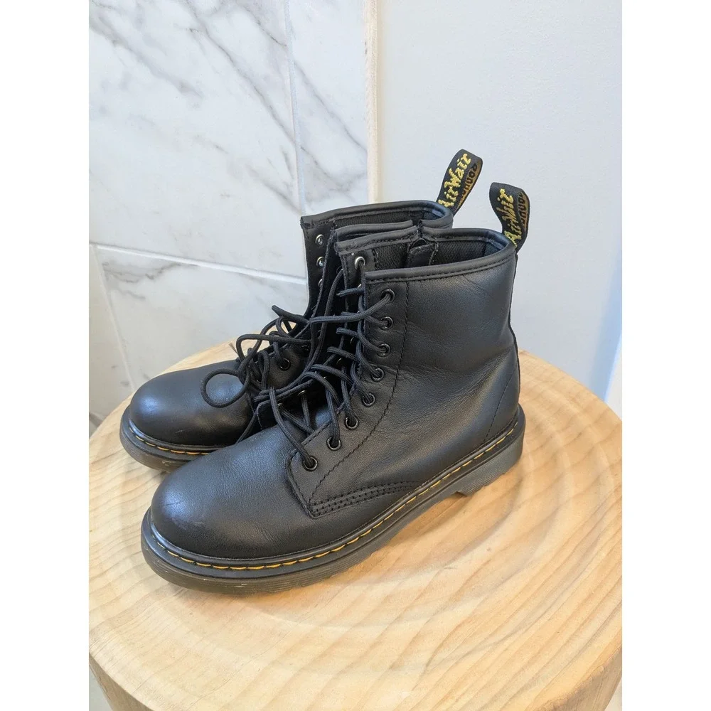 Dr. Martens 1460 J Black Leather Ankle Boots Lace Up‎ Zip Combat Sz 36